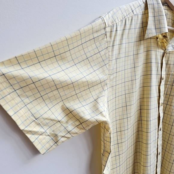 LL BEAN 100% Cotton Yellow Blue Check Pattern Button-down Short-sleeved, Size XL - Picture 3 of 7
